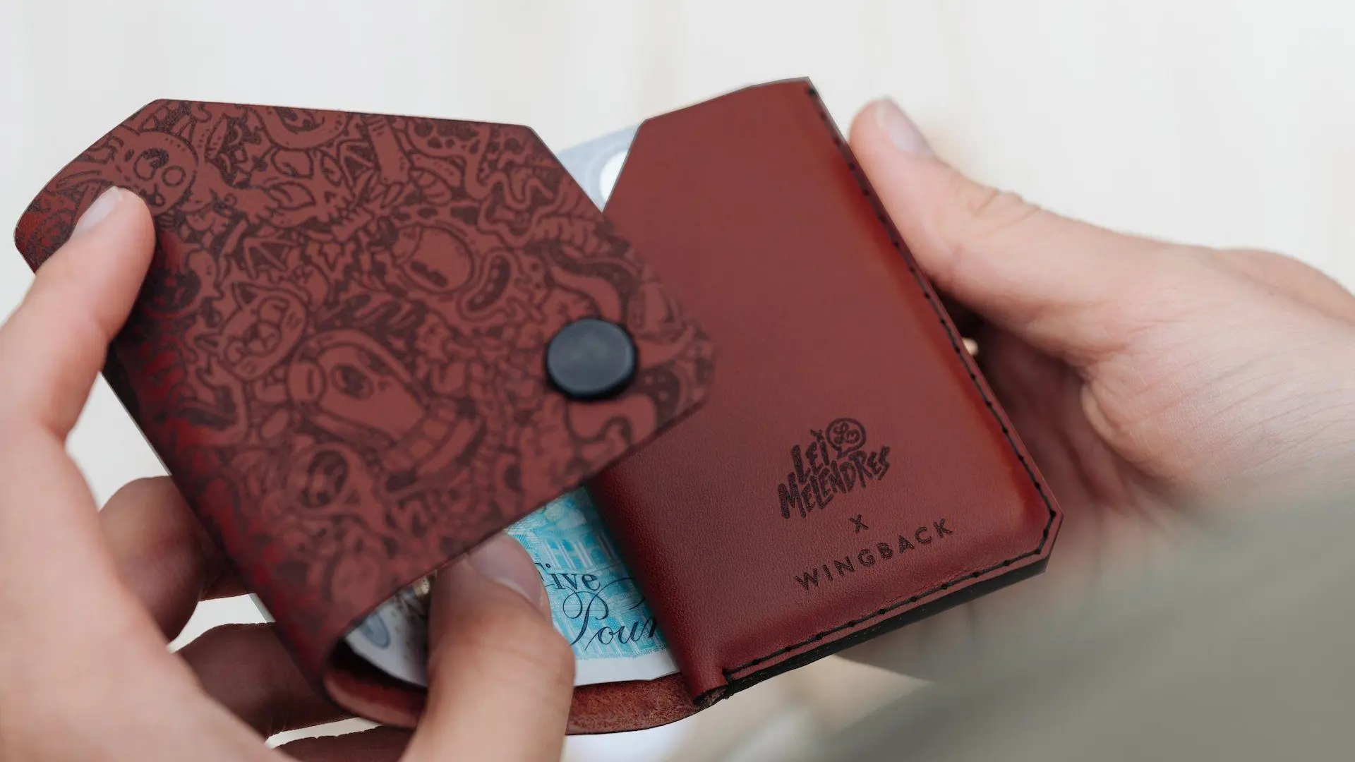Lotus Laser personalised engraving on leather wallet