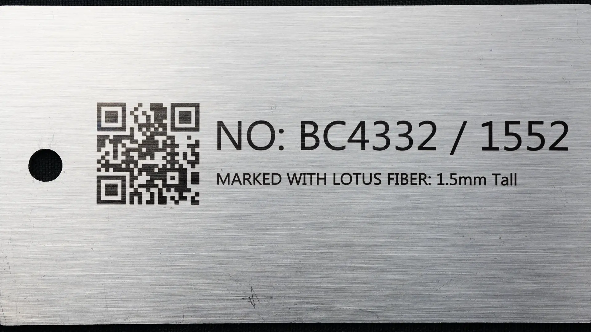 Lotus Fiber engraved stainless steel tag for traceability