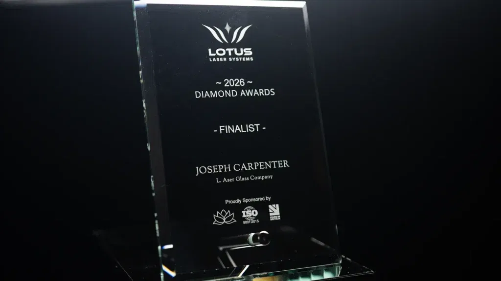 Lotus UV laser engraved glass trophy